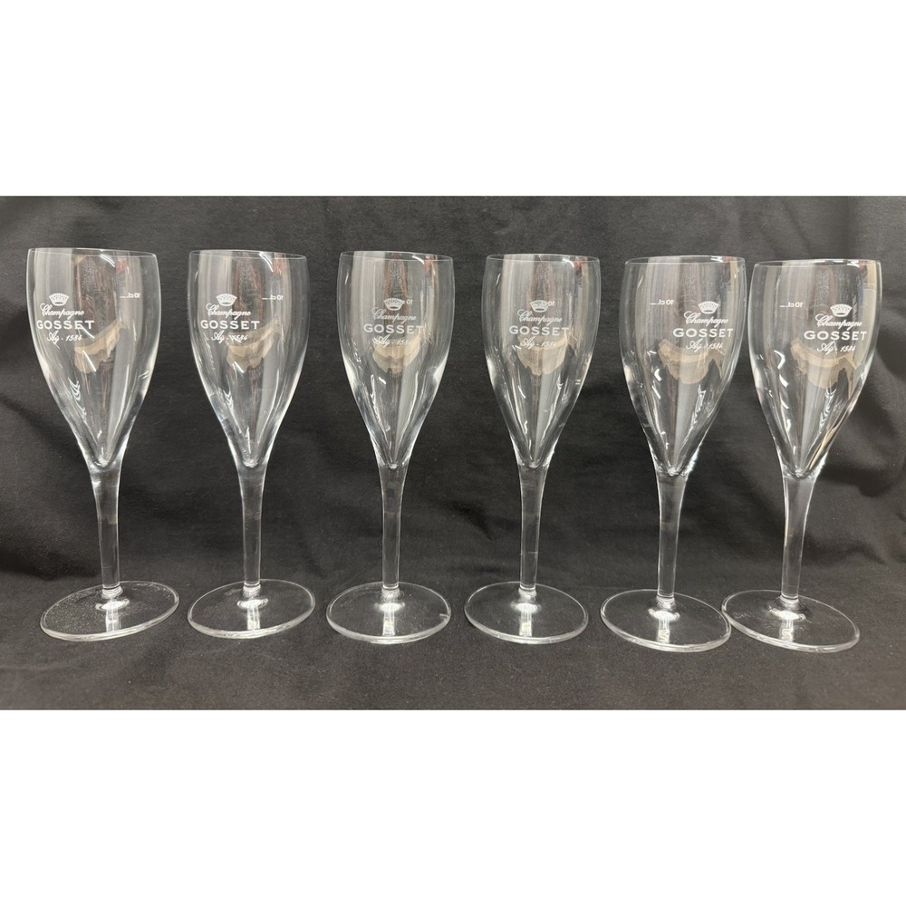 Official Champagne Gosset Branded Tasting Flutes Wine Glasses Ay 1584 Set Of 6